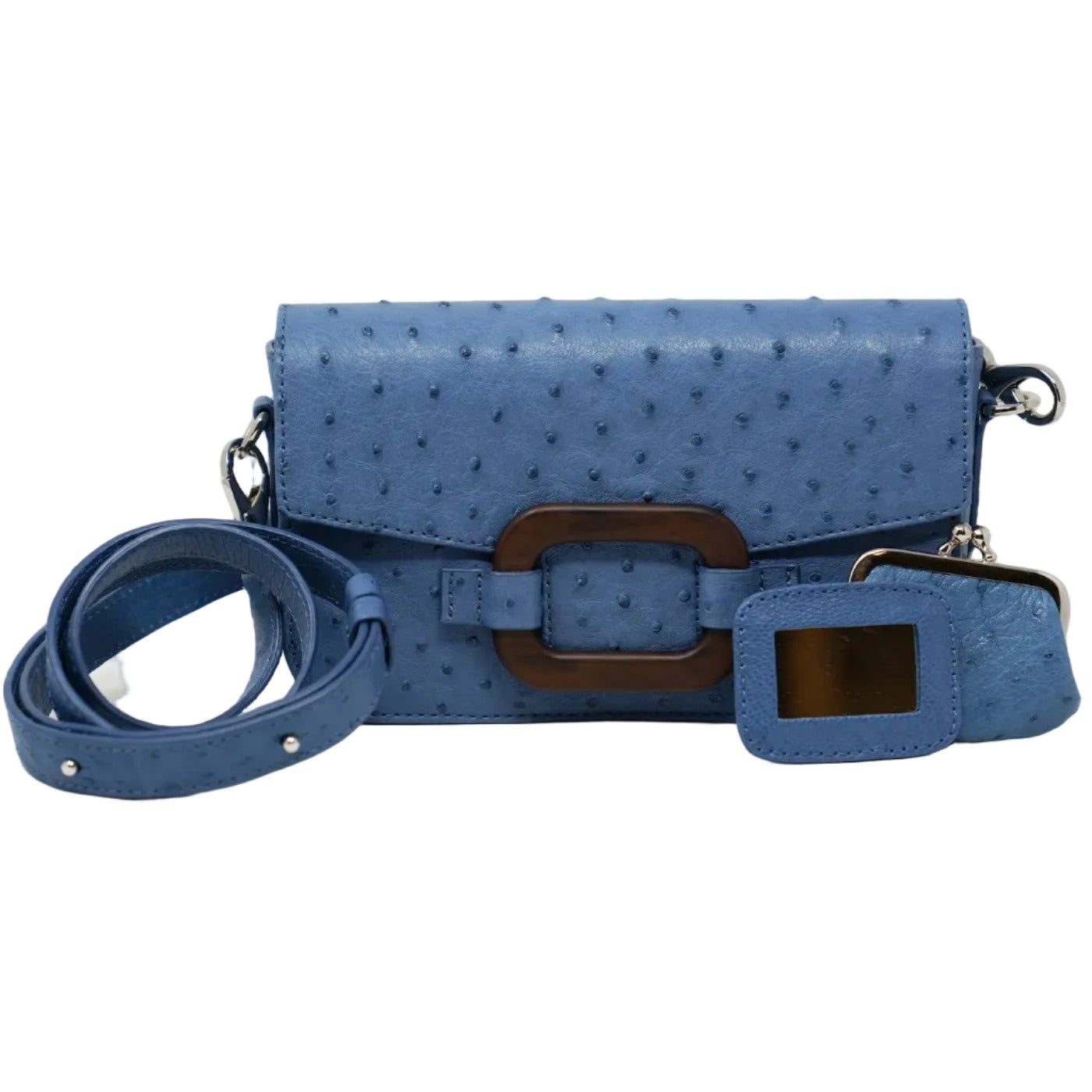 Deya Ostrich Crossbody / Clutch, Blue
