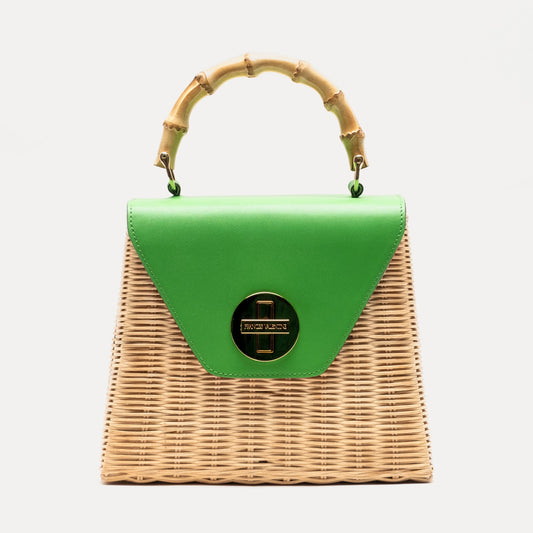 Mini Midge Basket Wicker w/Leather Green