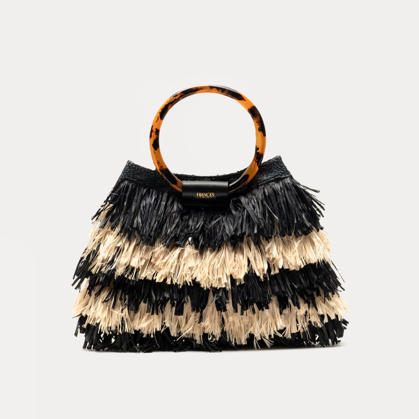 Shaggy Tote Raffia w/Tortoise Handle Black/Natural