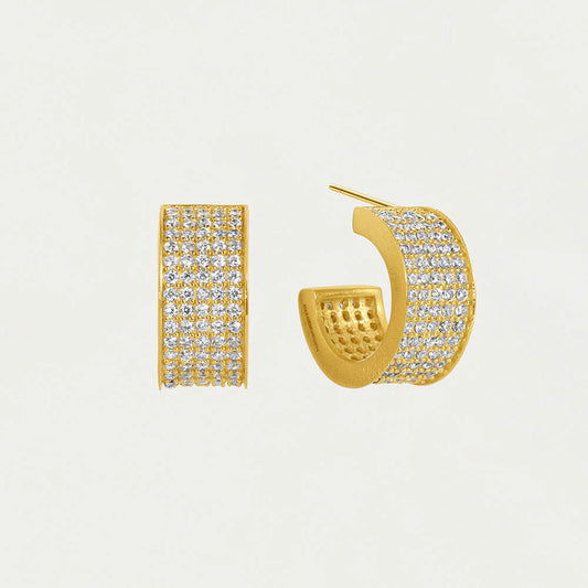 Petit Pave Thick Huggie Hoops, Gold and Cubic Zirconia