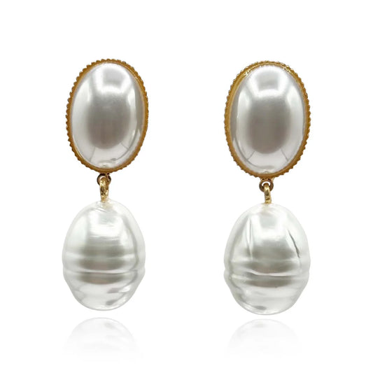 Emma Baroque Pearl White Pierced Drop