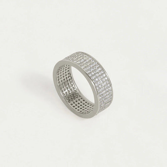 Petit Pave Thick Stacking Ring, Silver - 7