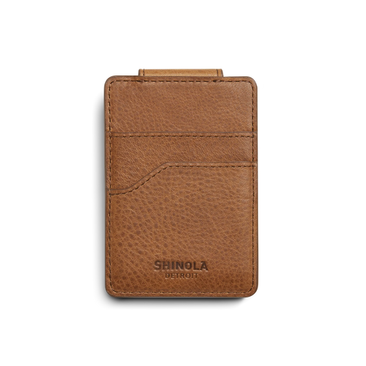 Shinola Magnetic Money Clip and Card Holder, Tan