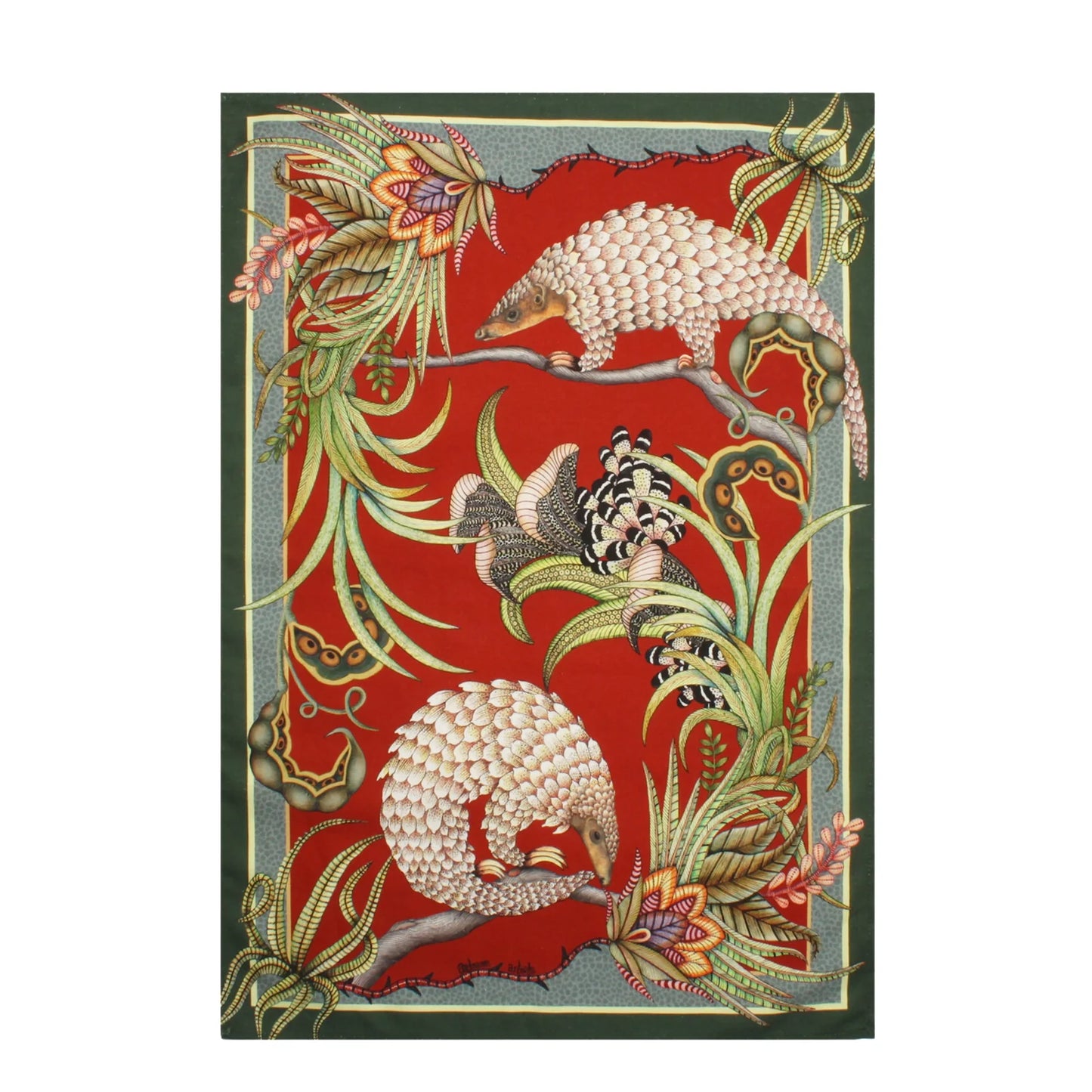 Pangolin Pair Tea Towel, Royal Red