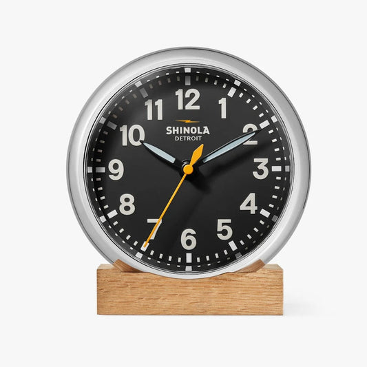 Shinola Runwell 6" Desk Clock, Black/Chrome