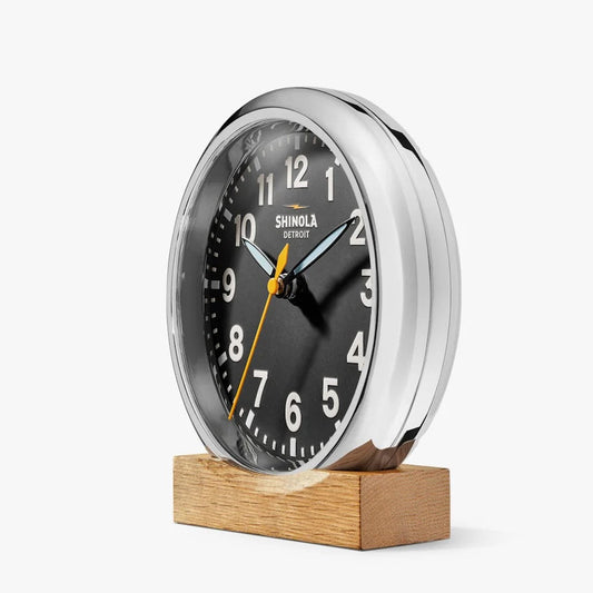 Shinola Runwell 6" Desk Clock, Black/Chrome