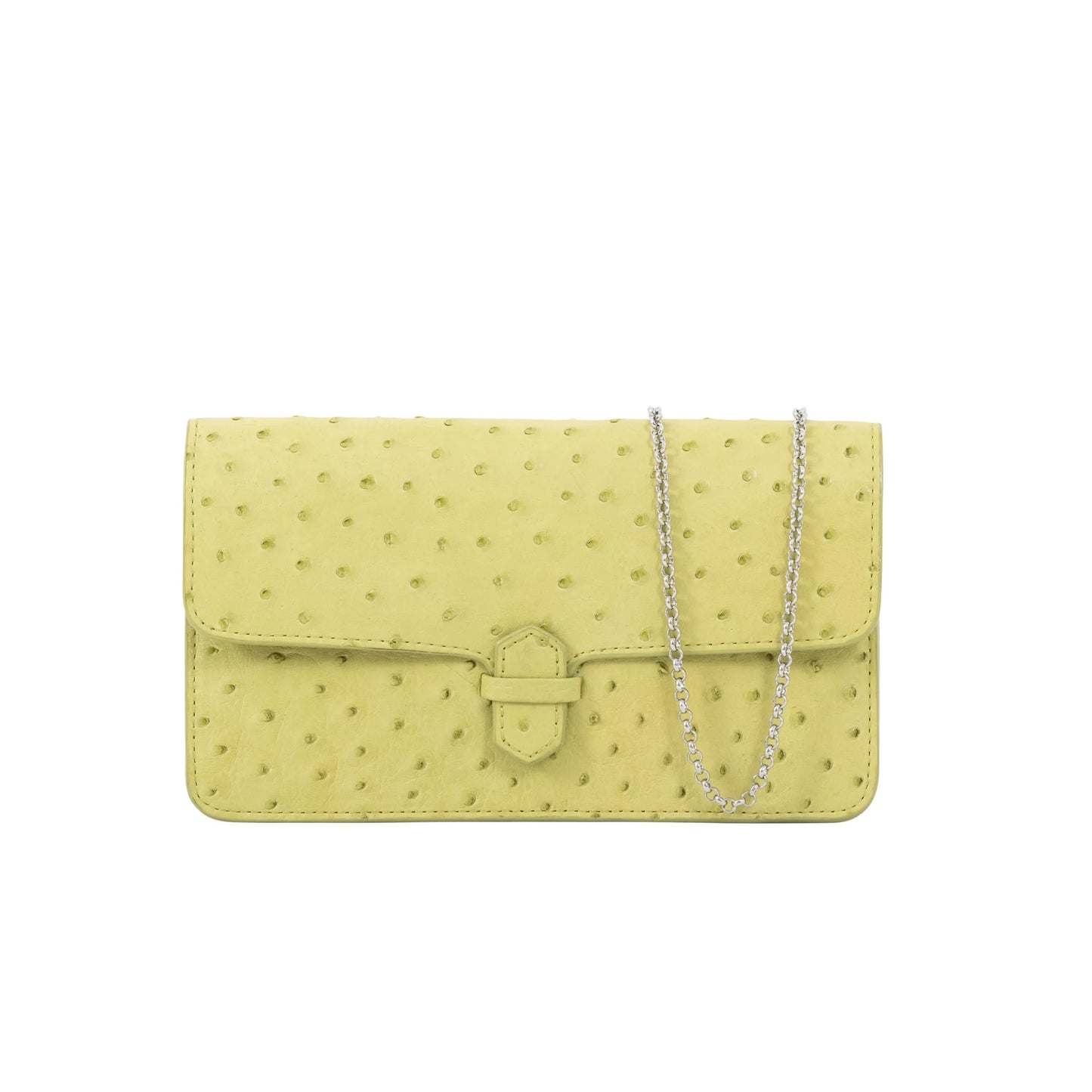 Ostrich Accordion Cross Body Clutch, Charteuse