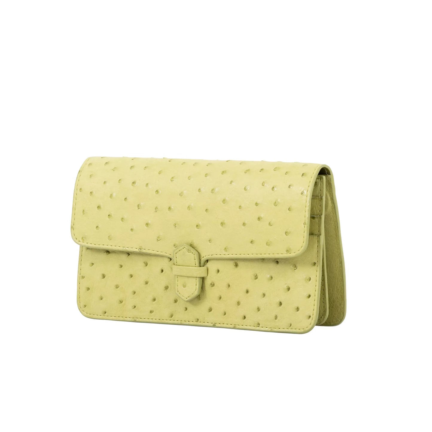 Ostrich Accordion Cross Body Clutch, Charteuse