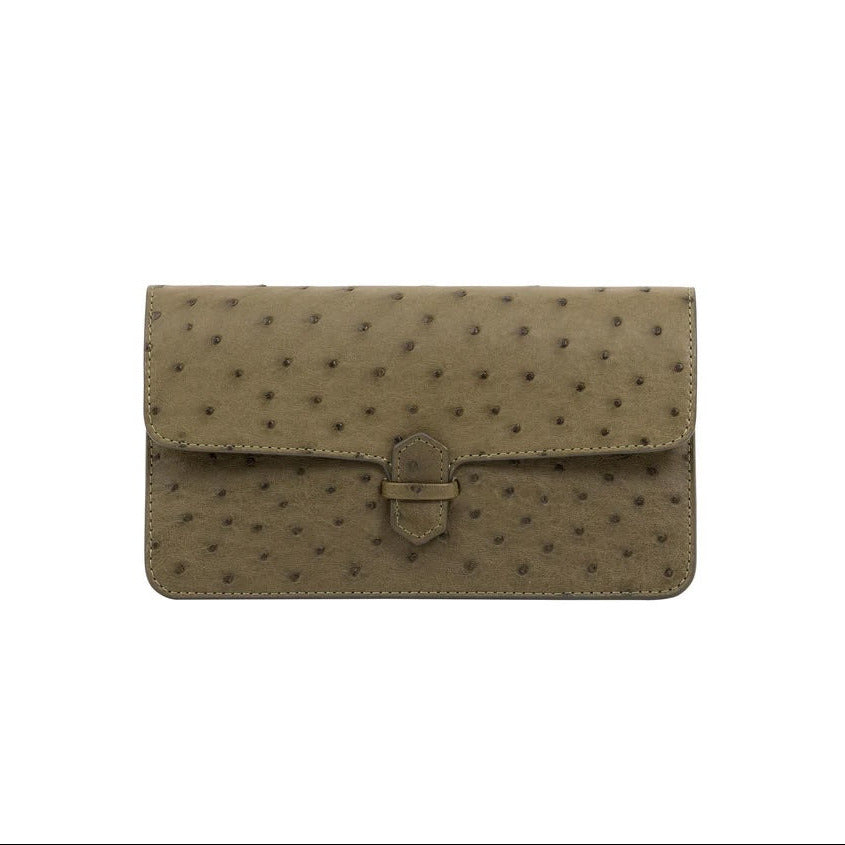 Accordion Clutch, Ostrich Leather in Jungle Green