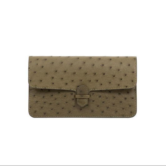Accordion Clutch, Ostrich Leather in Jungle Green