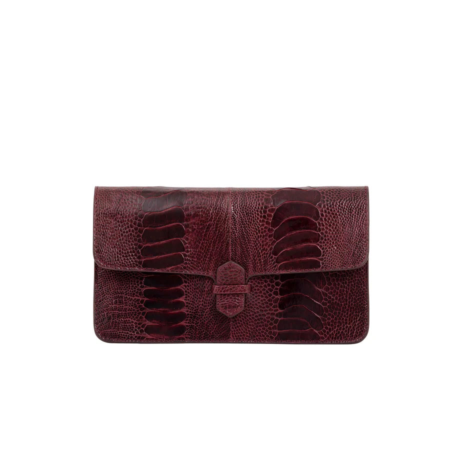 Accordion Clutch, Ostrich Leather in Godiva