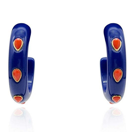 Navy Resin Hoop Earrings with Coral Stones