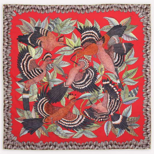 Hoopoe Hop Silk Scarf, Double Face Rust 90cm