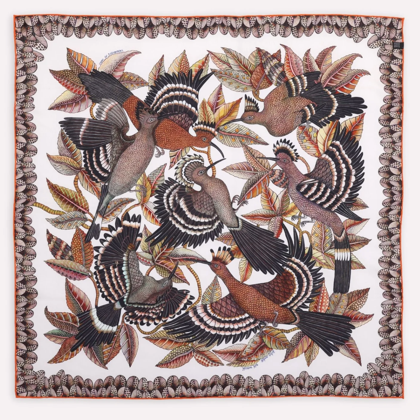 Hoopoe Hop Silk Scarf, Double Face Chalk 90cm