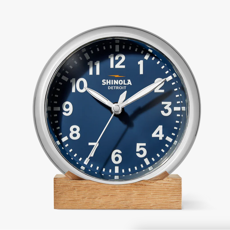 Shinola Runwell 6" Desk Clock, Navy/Chrome
