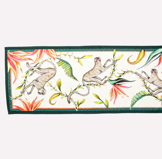 Monkey Paradise Table Runner, Chalk, 138"X16"