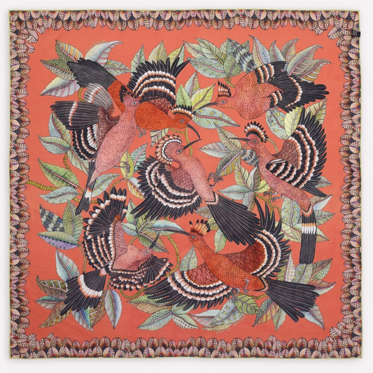 Hoopoe Hop Silk Scarf, Double Face Rust 90cm