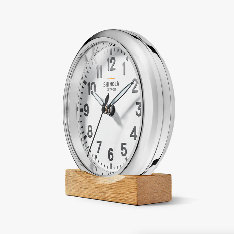 Shinola Runwell 6" Desk Clock, White/Chrome