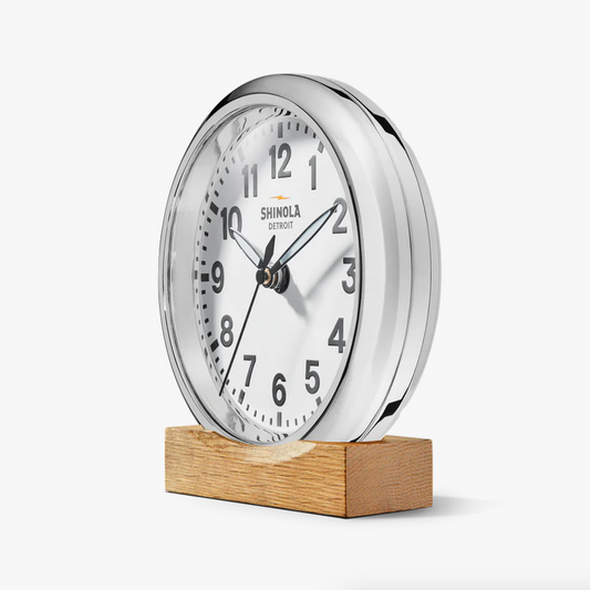 Shinola Runwell 6" Desk Clock, White/Chrome