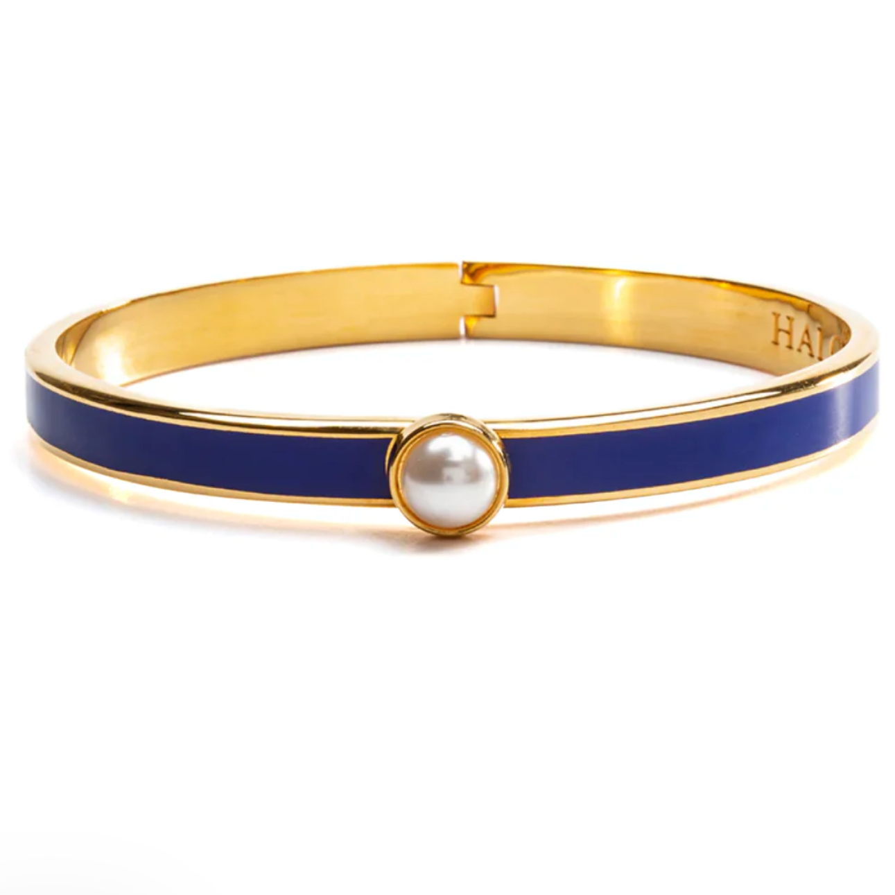Halcyon Day Skinny Cabochon Pearl Bangle, Cobalt/Gold, 6mm
