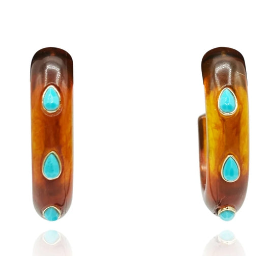 Tortoise Resin Hoop Turquoise Glass Pear Stones