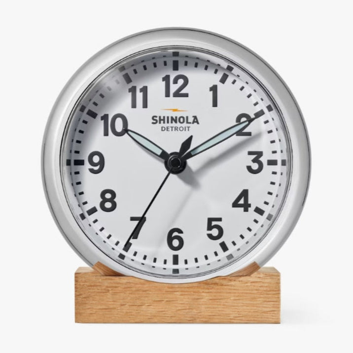 Shinola Runwell 6" Desk Clock, White/Chrome