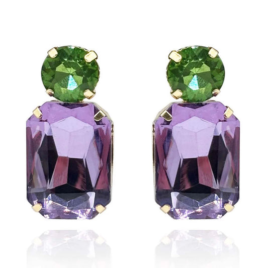 Light Amethyst Octagon Peridot Round Stone Earring