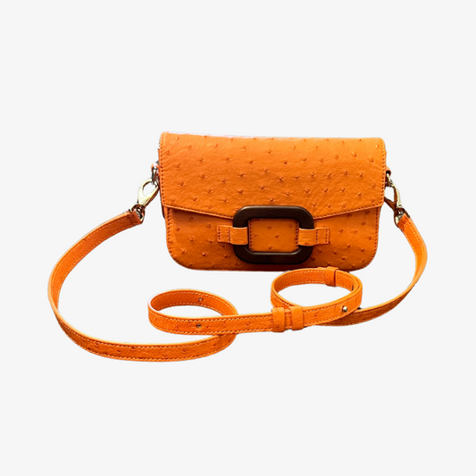 Deya Crossbody Dark Wood Ring, Ostrich Tangerine