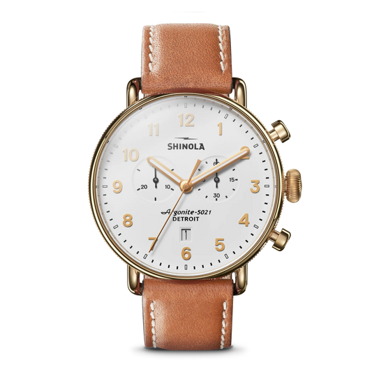 Canfield 2 Eye Chrono 43mm, Tan Leather Strap