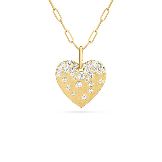 Diamond Confetti Heart Pendant, 18" paperclip chain, 14KY, D0.49