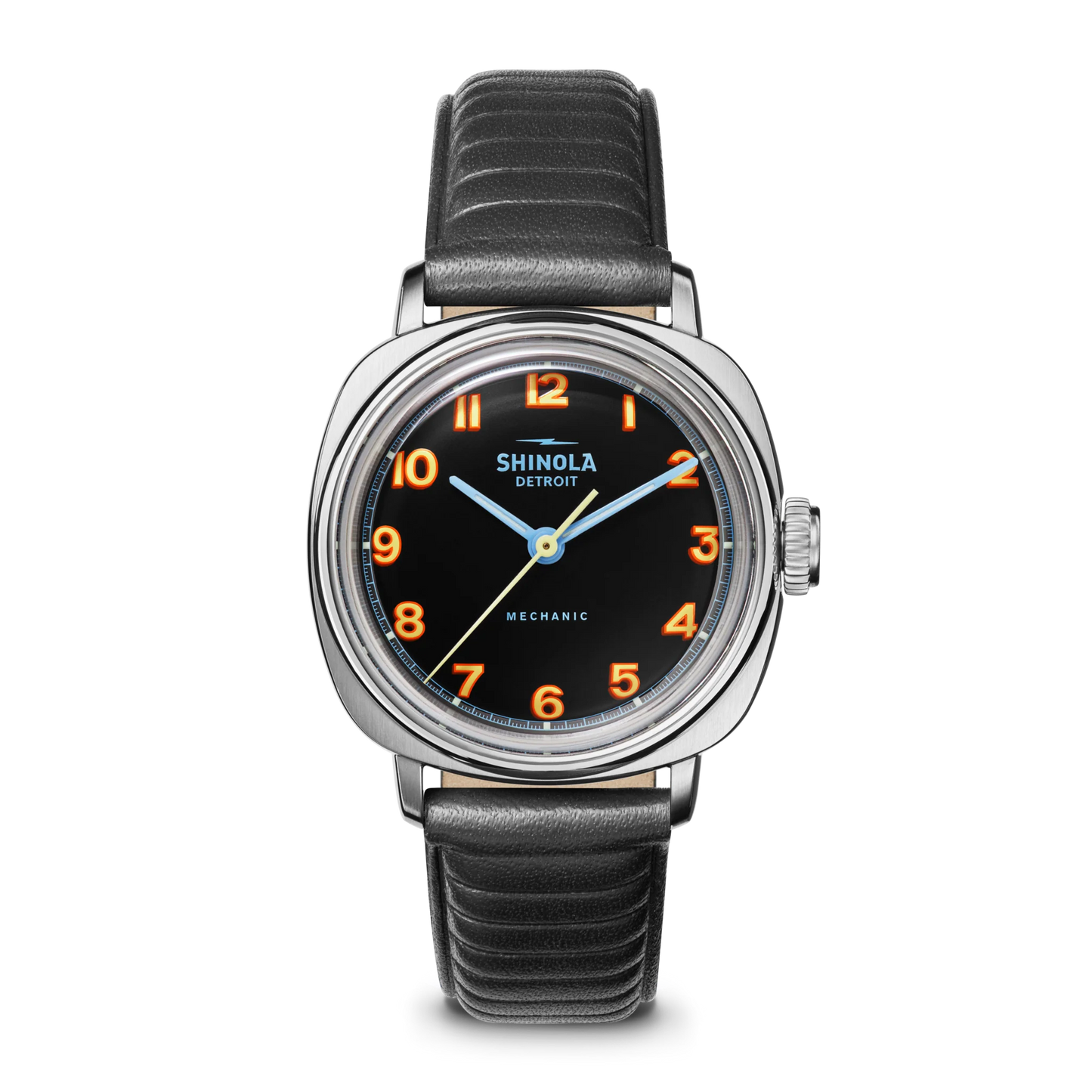 Mechanic 3h 39mm, Black Leather Strap