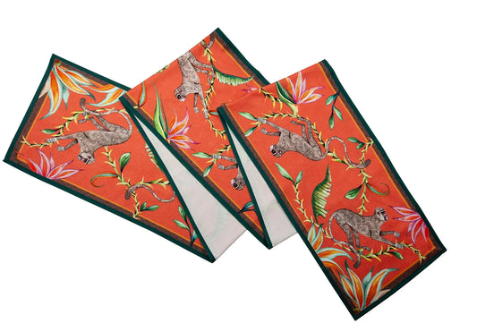 Monkey Paradise Table Runner, Coral, 138"X16"