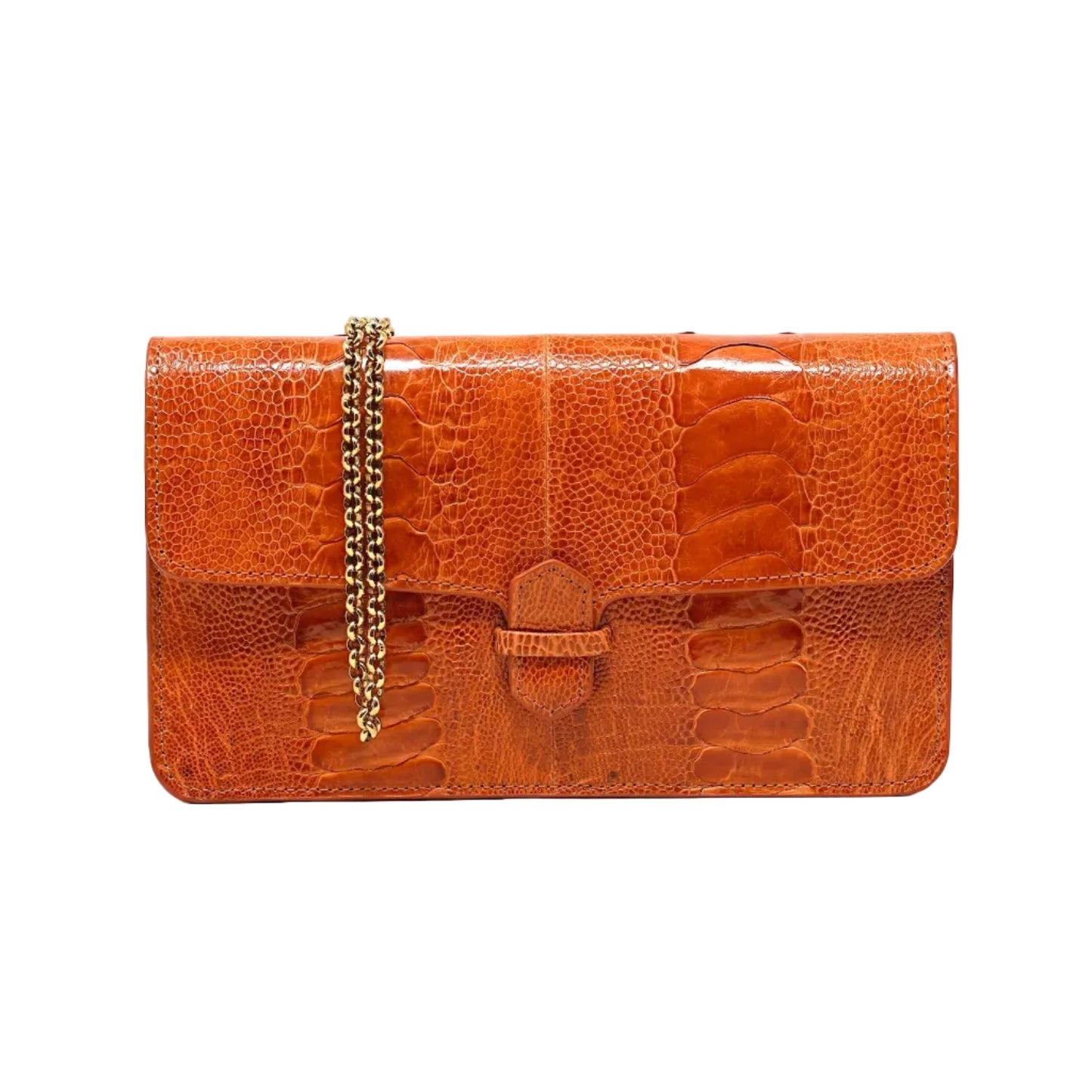 Ostrich Leg Accordion Cross Body Clutch, Tangerine