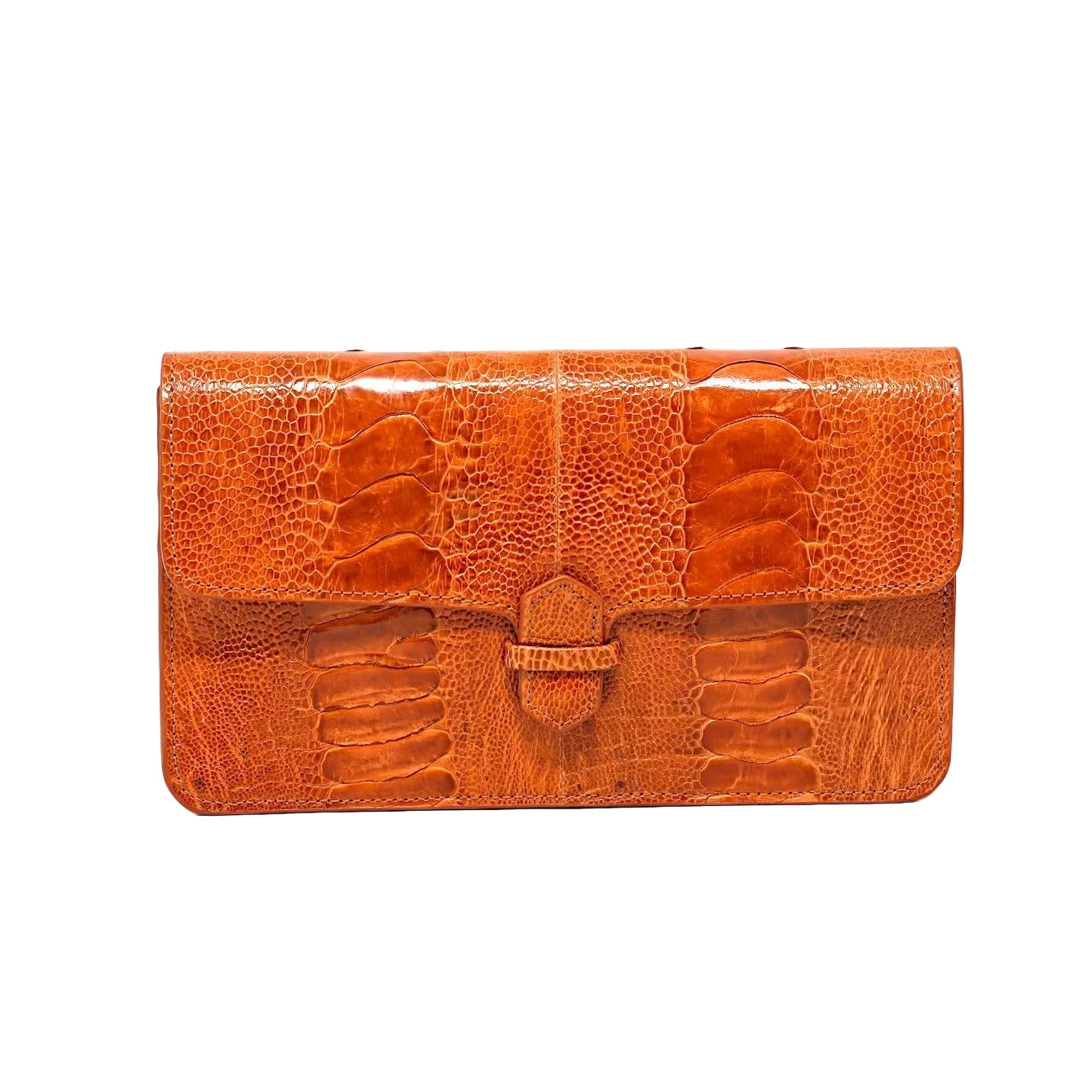 Ostrich Leg Accordion Cross Body Clutch, Tangerine
