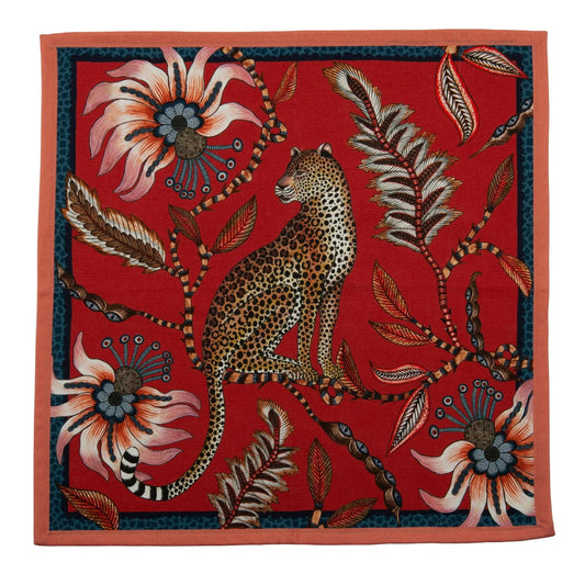Leopard Napkins, Royal Red, Pair