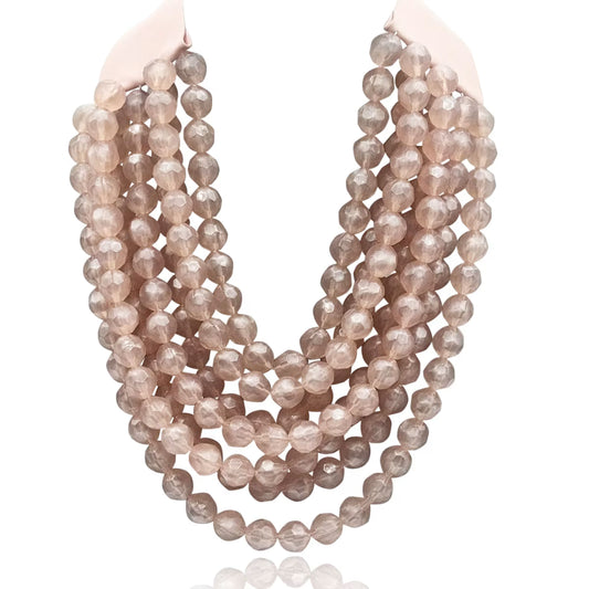 Sabina Multi Strand Faceted Bead Necklace, Light Pink
