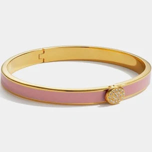 Halcyon Days 6mm Skinny Plain Pave Button Pink Gold - Hinged Bangle